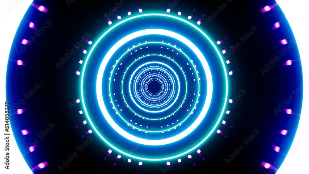 Glowing Neon Colored Circle and Dot Light Tunnel Art Glowing Neon Colored Circle and Dot Light Tunnel Art