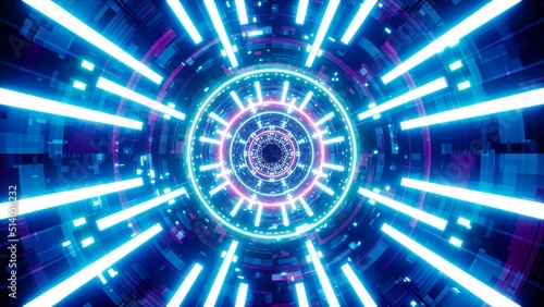 Blue Light Beam in Sci Fi Pattern Tunnel Art
