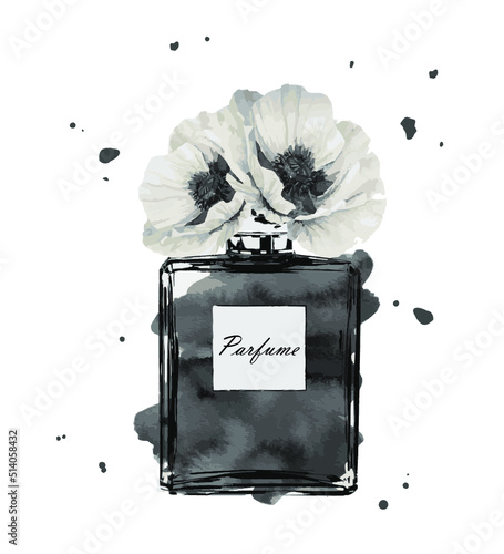 Perfume bottle with flowers. Fashion and style, clothes and accessories photo