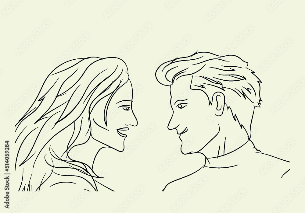 Couple outline sketch, A man and woman in love holding dance Romantic concept