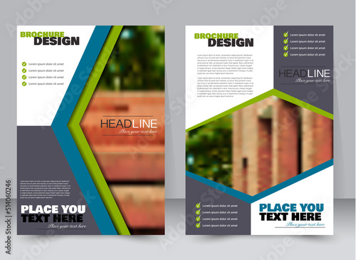 Abstract flyer design background. Brochure template. Annual report cover. Can be used for magazine, business mockup set, education, presentation. Vector illustration a4 size.  Blue and green color.