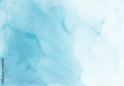 Watercolor pastel blue ombre background texture. Sky blue gradient backdrop.