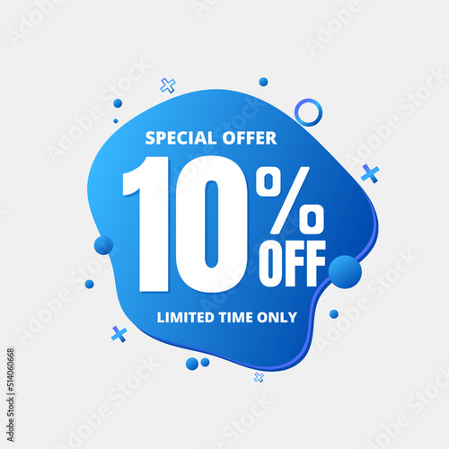 10% percent off, special (offer), limited time only. 3D light blue bubble design. Super discount online coupon. vector illustration, Ten
