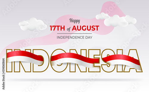 Flag bubble effect in indonesian text for indonesian independence day. vector premium