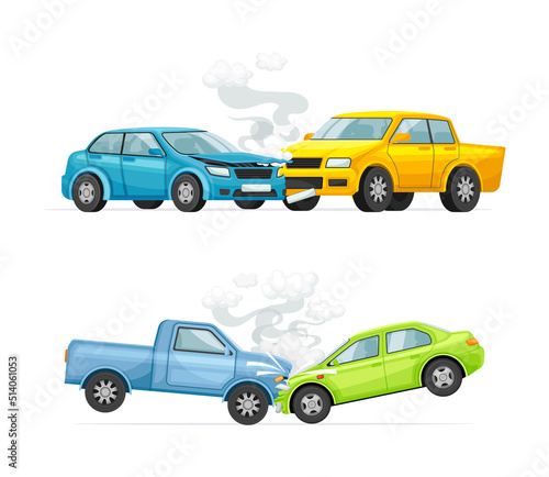 Car Crash and Road Traffic Accidents in Different Situation Vector Set