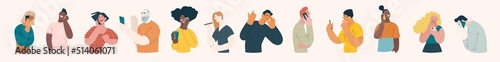 People portraits -Talking on the phone -Modern flat vector concept illustrations of man and women of various races talking on phone, half-length portrait, user avatar. Creative web illustartion set