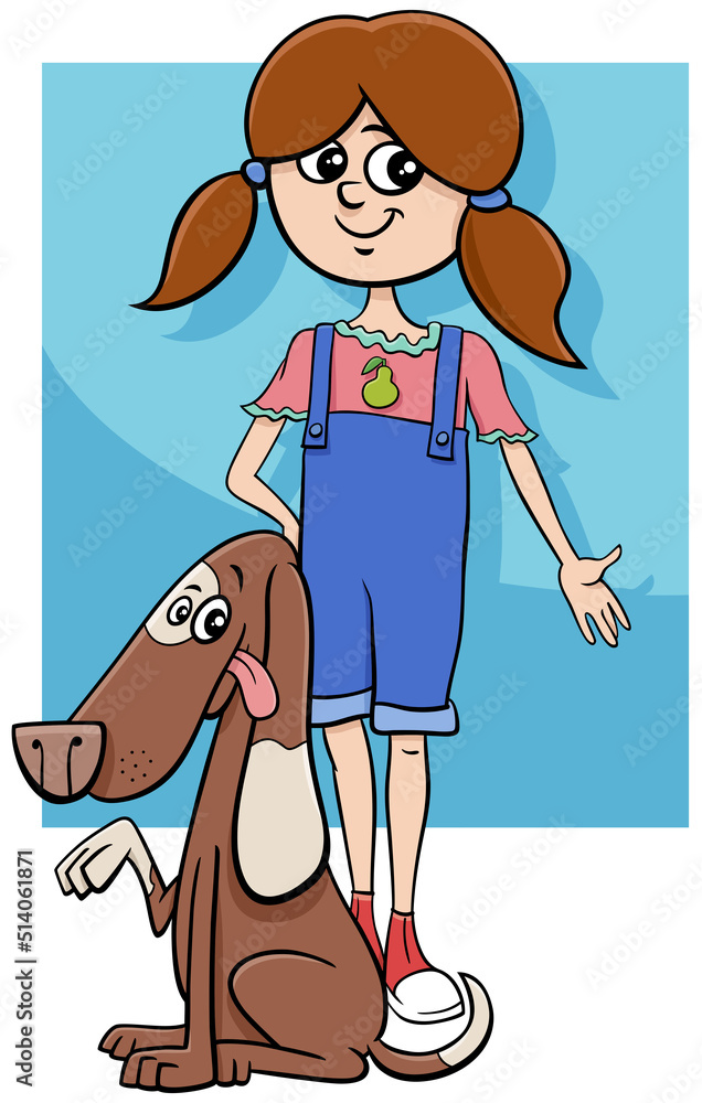 cartoon girl with spotted dog character cartoon girl with spotted dog character