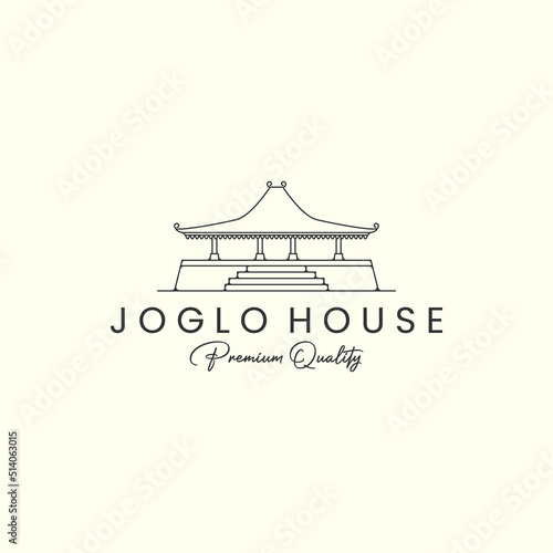 joglo house with line art style logo icon template design. javanese , traditional, culture, vector illustration