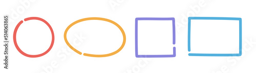 Abstract geometric elements on white. Hand drawn simple doodles. Set of freehand sketchy objects. Freehand art. Colored illustration