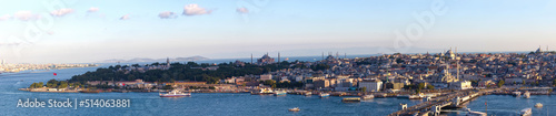 Beautiful panorama of historical city of Istanbul from Galata Tower. Historical peninsula of Istanbul.