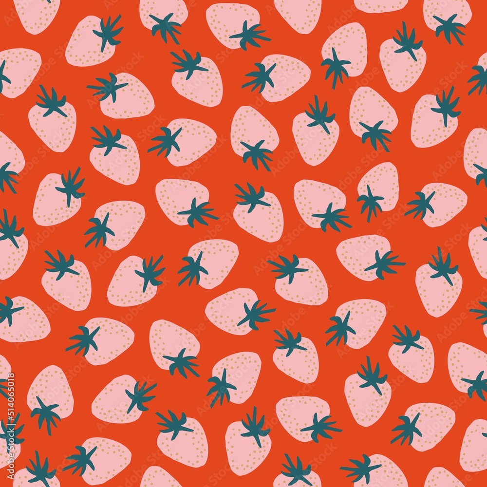 A simple pattern of berries. pink strawberries. bright orange background. Fashionable print for textiles, wallpaper and packaging. A simple pattern of berries. pink strawberries. bright orange background. Fashionable print for textiles, wallpaper and packaging.