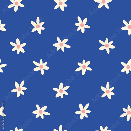 Wallpaper Mural Simple vintage pattern. Cute white flowers . Bright blue background. Fashionable print for textiles and wallpaper. Torontodigital.ca
