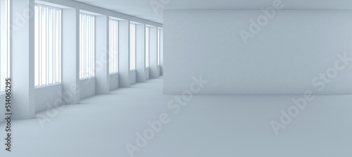 Empty white office space mockup with white wall and t-bar ceiling