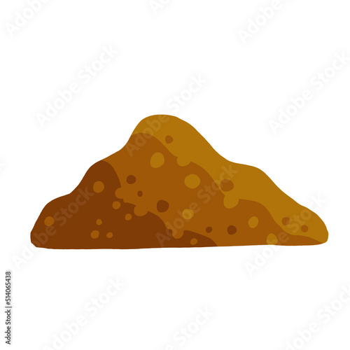 Pile of earth. Brown mound. Land and soil for farming. Flat cartoon