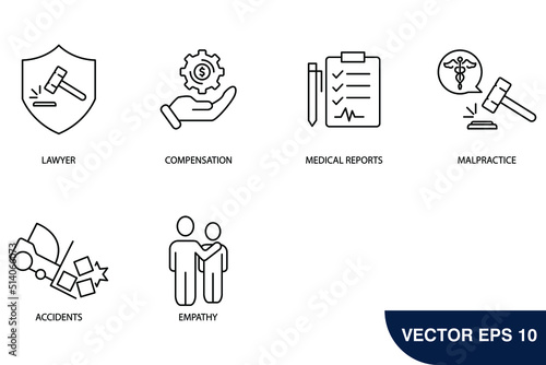 personal injury law word icons set . personal injury law word pack symbol vector elements for infographic web
