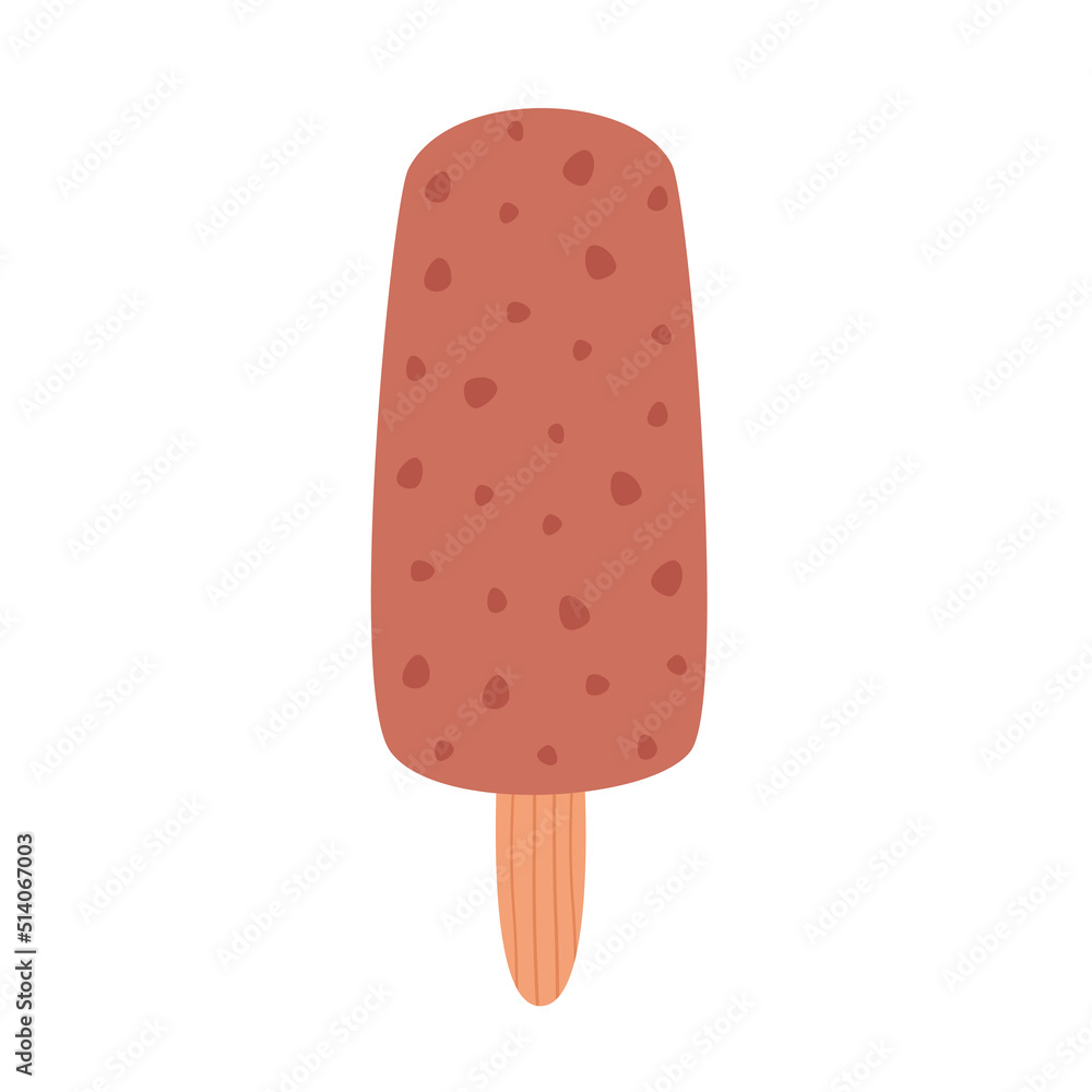 Chocolate popsicle ice cream on stick. Summertime, hello summer. Hand drawn vector illustration Chocolate popsicle ice cream on stick. Summertime, hello summer. Hand drawn vector illustration