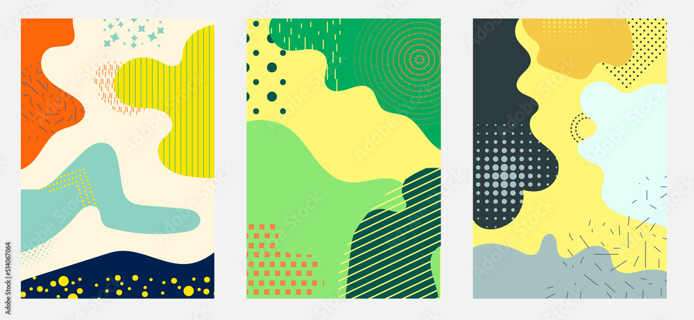 Set of four creative minimalist illustrations in minimal trendy style for wall decoration, postcard or brochure cover design. 