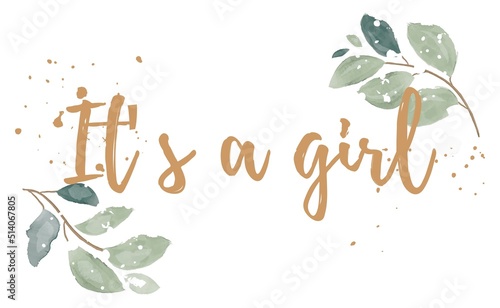 It`s a girl hand drawn modern lettering - Baby shower announcement banner, card - Gender reveal party - Vector illustration isolated