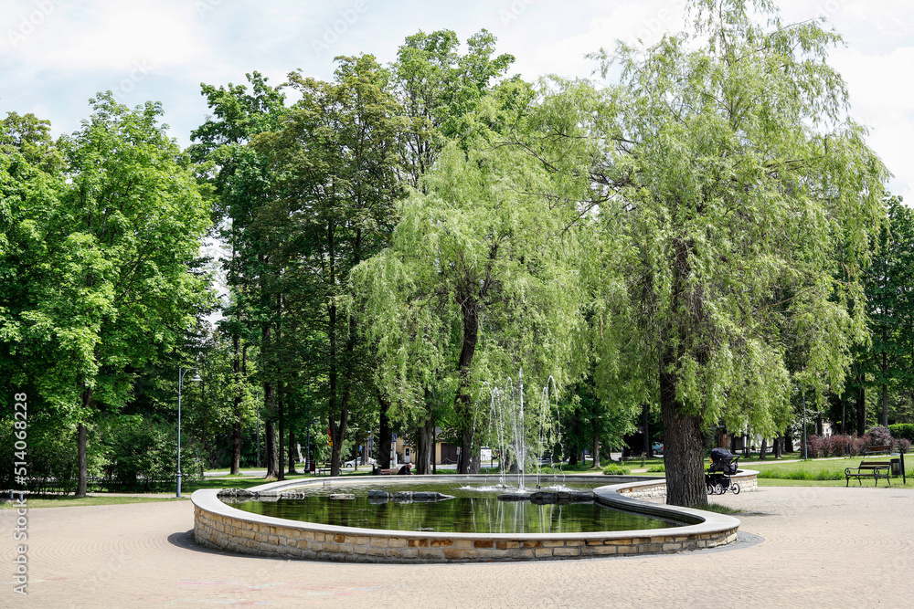 RABKA ZDROJ, POLAND - JUNE 18, 2022: A beautiful public park in Rabka-Zdroj, Poland.