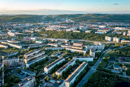 Aerial view of Murmansk in the summer. City beyond the Arctic Circle. Polar day © Alexey Oblov