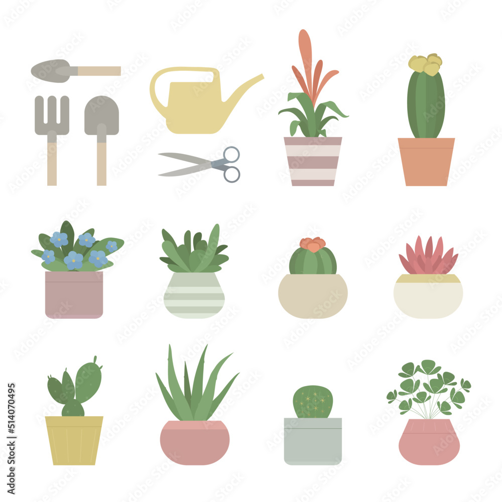 Flat Houseplants Set Flat Houseplants Set