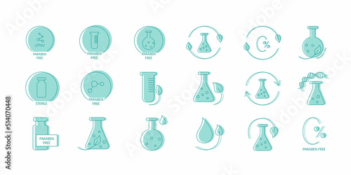 Paraben free icon symbol set. Editable stroke. Vector stock illustration isolated on white background for packaging design in beauty industry. 