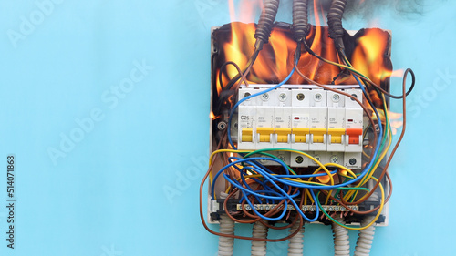 Konstfotografi Consumer unit burned down, outdated electrical wiring is fire hazard