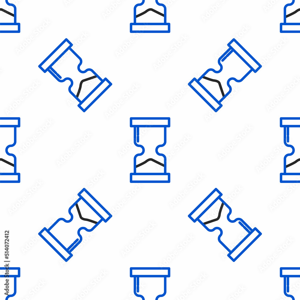 Line Old hourglass with flowing sand icon isolated seamless pattern on white background. Sand clock sign. Business and time management concept. Colorful outline concept. Vector Line Old hourglass with flowing sand icon isolated seamless pattern on white background. Sand clock sign. Business and time management concept. Colorful outline concept. Vector