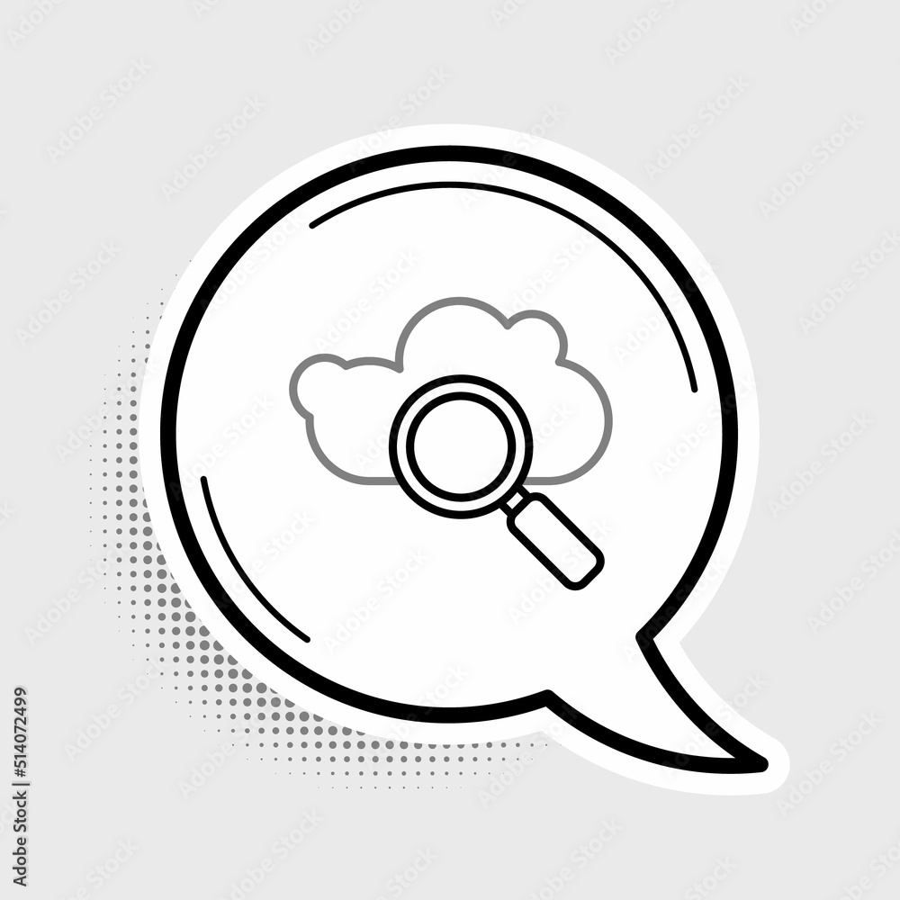 Line Search cloud computing icon isolated on grey background. Magnifying glass and cloud. Colorful outline concept. Vector Line Search cloud computing icon isolated on grey background. Magnifying glass and cloud. Colorful outline concept. Vector