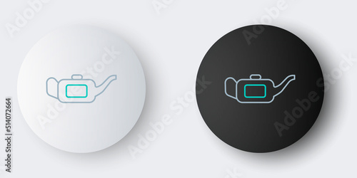 Line Canister for motor machine oil icon isolated on grey background. Oil gallon. Oil change service and repair. Colorful outline concept. Vector