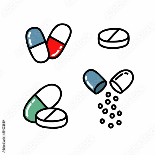 pills doodle icon, vector color line illustration