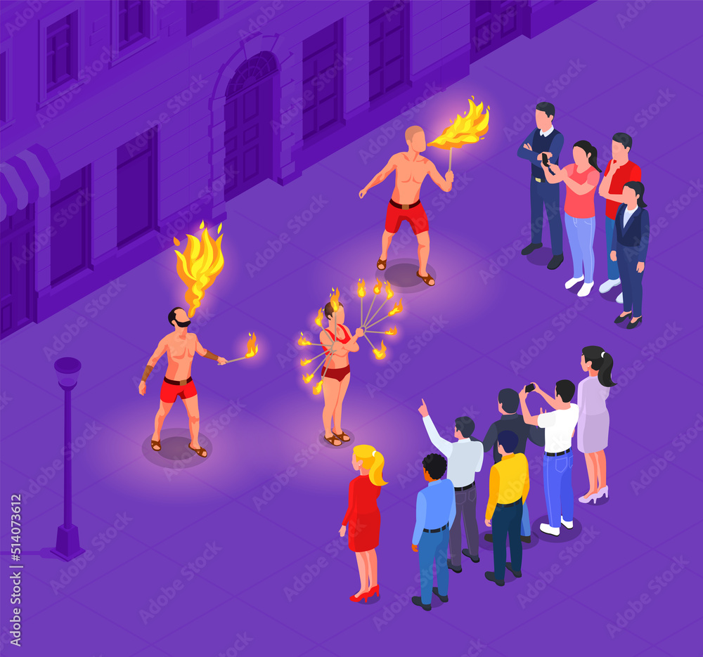 Fire Show Isometric Composition Fire Show Isometric Composition