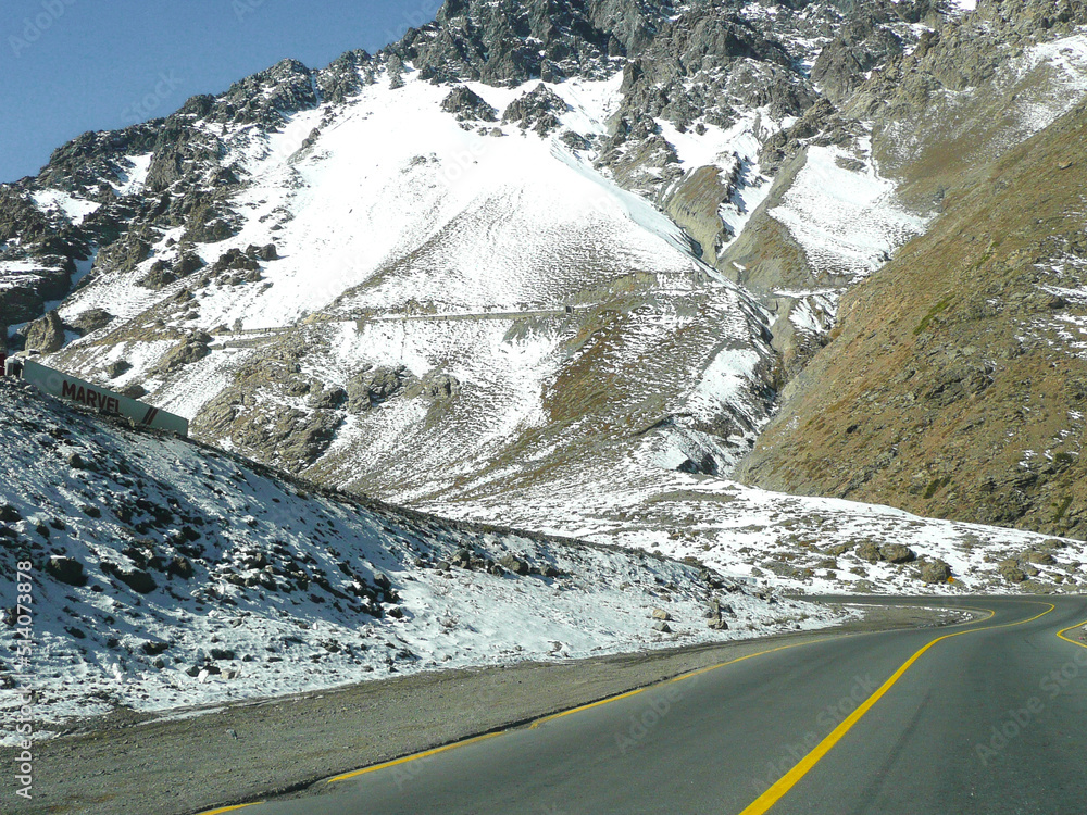 Ski in chile on a sunny day with lots of snow. South America.