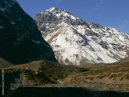 Ski in chile on a sunny day with lots of snow. South America.