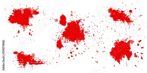 Dripping blood. Set of different isolated red splashes, drops and circles.