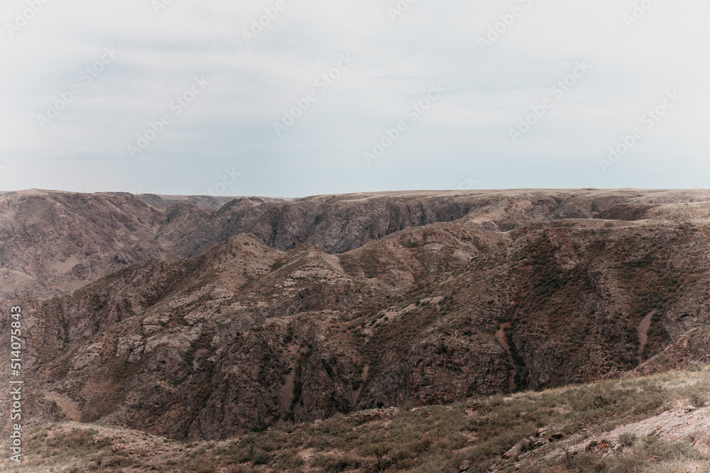 rocky terrain in the steppes of kazakhstan