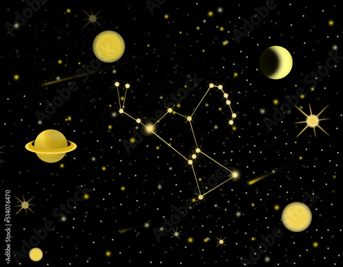 Fototapeta Naklejka Na Ścianę i Meble -  Orion galaxy illustration golden stars in black background