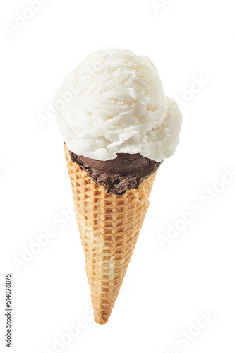 chocolate and vanilla ice cream with cone isolated on white