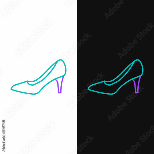 Line Woman shoe with high heel icon isolated on white and black background. Colorful outline concept. Vector