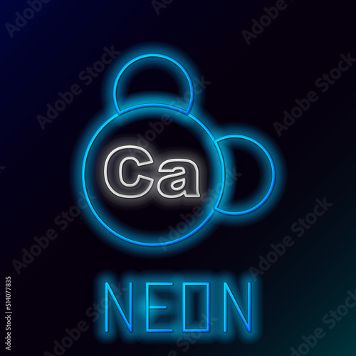 Glowing neon line Mineral Ca Calcium icon isolated on black background. Mineral vitamin complex with a chemical formula. Colorful outline concept. Vector