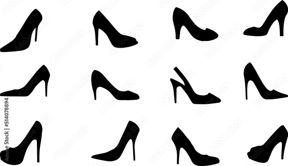 High heels beautiful  girl black shoe vector illustration sketch on white background 