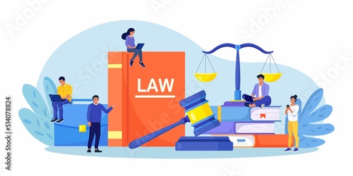 Law and justice. Judge scales and wood judge gavel. Wooden hammer with law code books. Legal and legislative authority. Jury trial, court proceedings