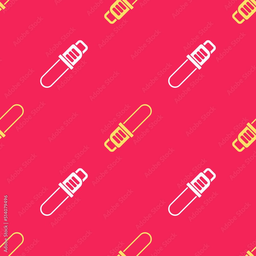 Yellow Chainsaw icon isolated seamless pattern on red background. Vector Yellow Chainsaw icon isolated seamless pattern on red background. Vector