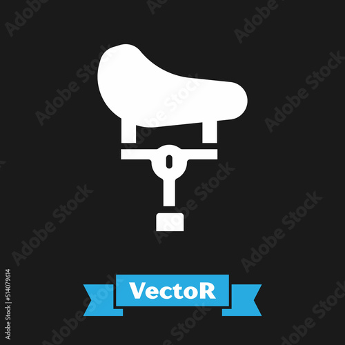 White Bicycle seat icon isolated on black background. Bicycle saddle. Vector