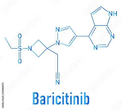 Skeletal formula of Baricitinib inhibitor drug molecule. Under development for treatment of rheumatoid arthritis, psoriasis, etc.