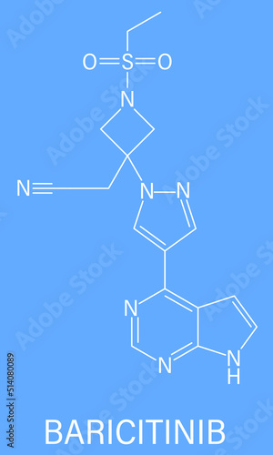 Skeletal formula of Baricitinib inhibitor drug molecule. Under development for treatment of rheumatoid arthritis, psoriasis, etc.
