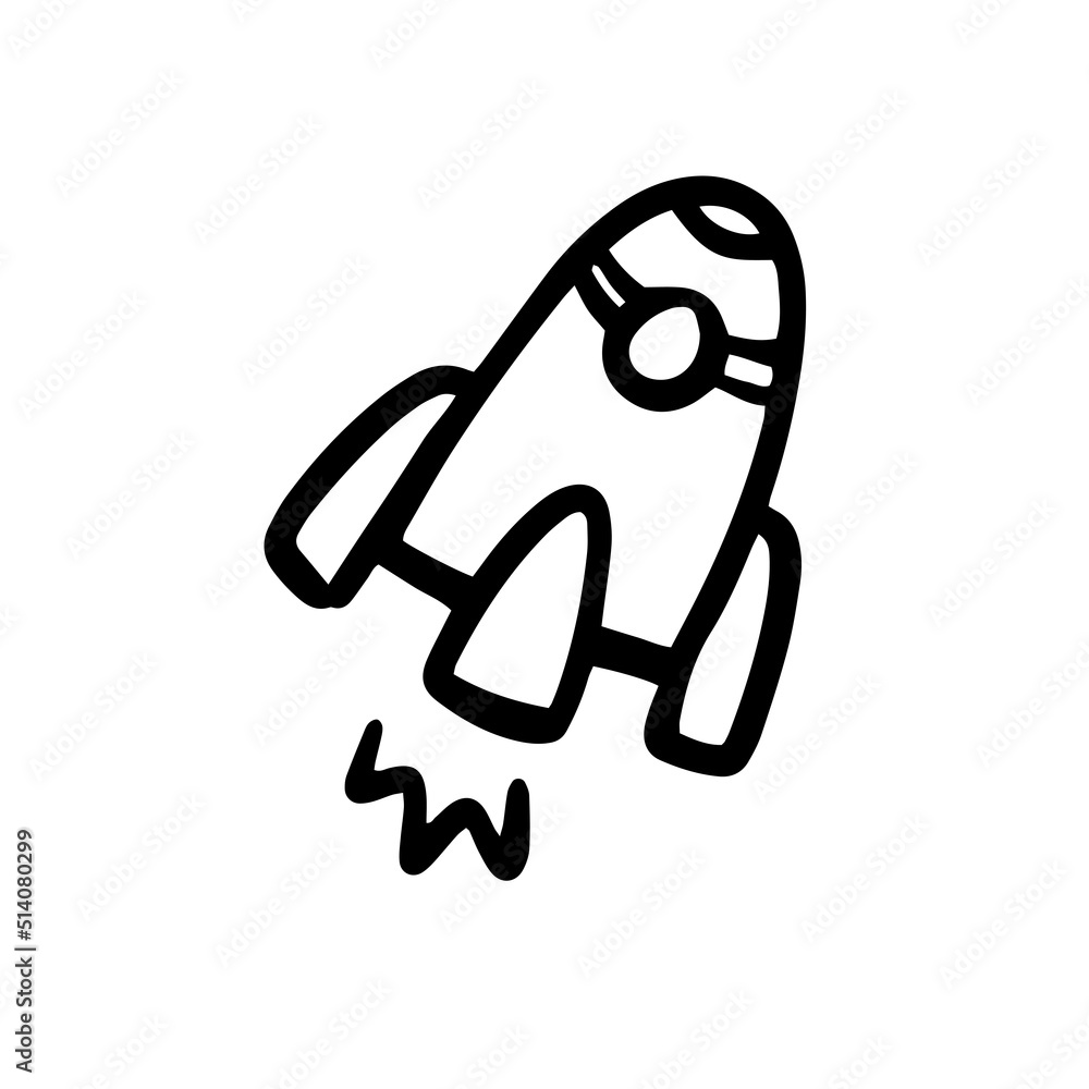 Rocket spaceship doodle vector hand drawn icon. Simple sketch outline. Drawing element silhouette Rocket spaceship doodle vector hand drawn icon. Simple sketch outline. Drawing element silhouette