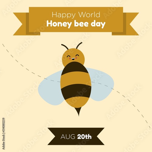 Happy world honey bee day social media post, banner, flying insect celebration advertisement concept, wasp fly protection marketing square ad, August 20th holiday abstract print, isolated