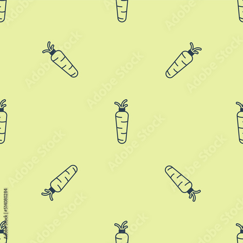 Blue Carrot icon isolated seamless pattern on yellow background. Vector