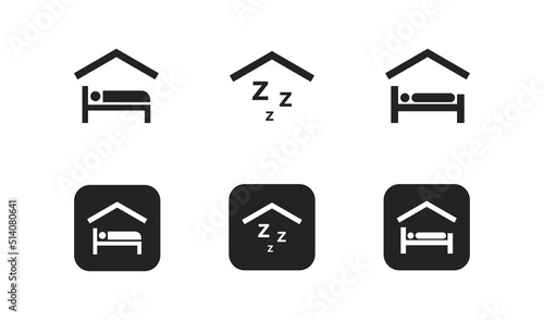Hotel icon. Bed vector symbol. Simple outline sleep icons. Bubble message icons set. Web icon lodging for the night.